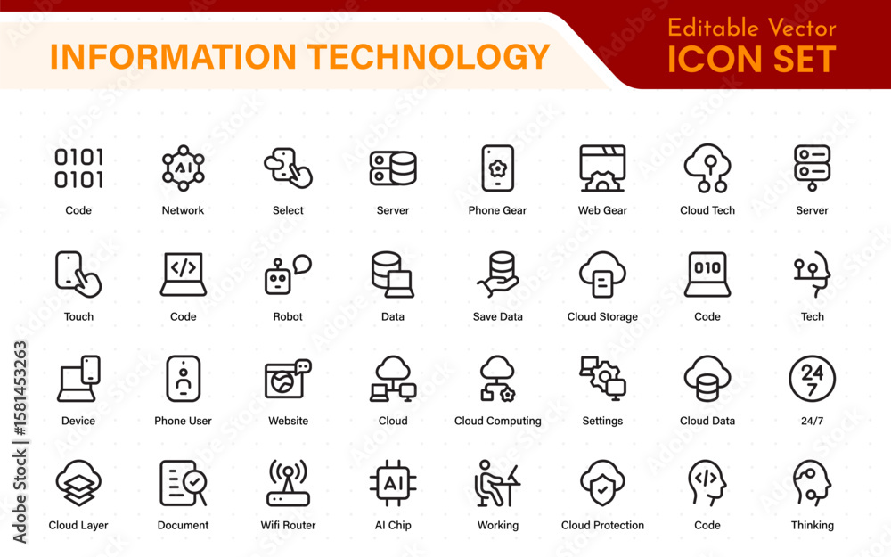 Aufkleber information technology icons set. set of it technology icons. industry concept factory of the future