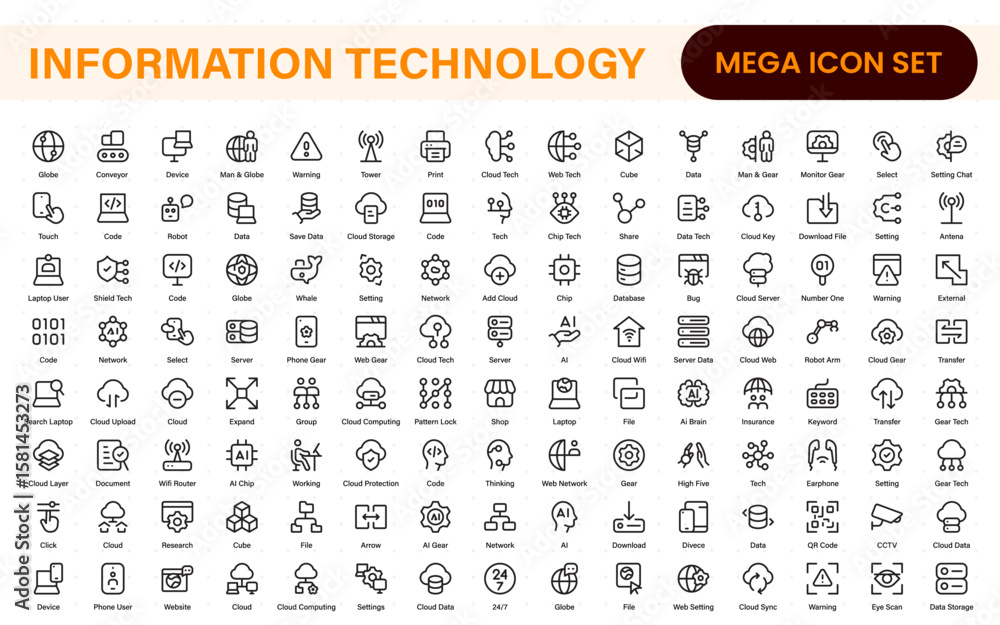 Aufkleber information technology icons set. set of it technology icons. industry concept factory of the future