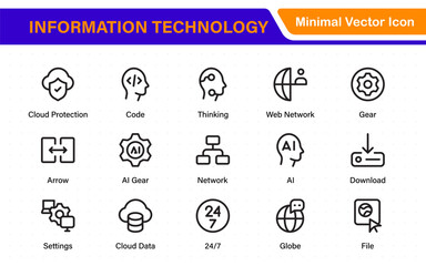 Information technology icons set. Set of It technology icons. Industry concept factory of the future. Technology progress. Big UI icon set in a flat design. Thin outline icons