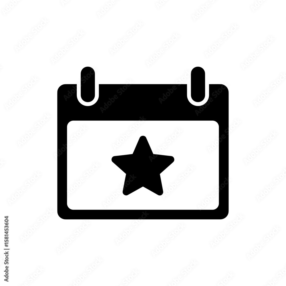 Poster calendar icon featuring a star symbol centered on the date page in a vector illustration