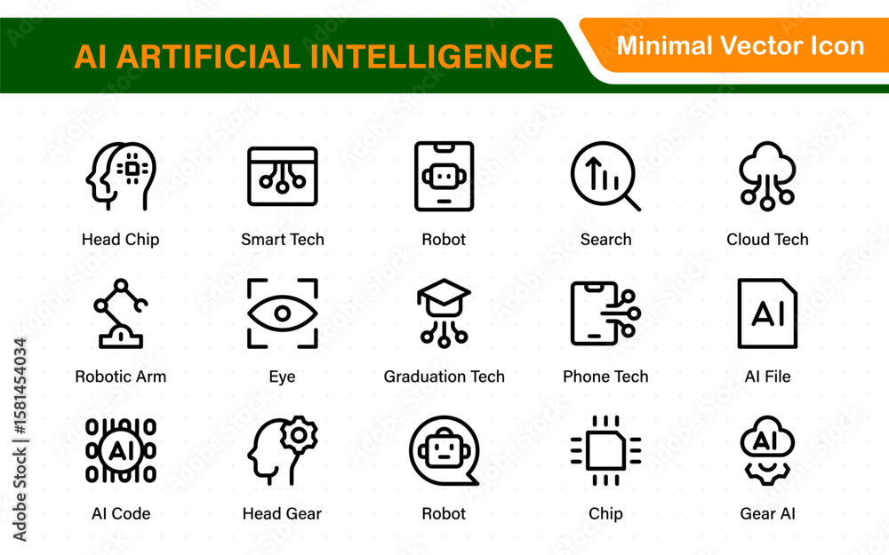 Poster set of ai artificial intelligence icon set vector collection. ai essentials line icon collection, ar