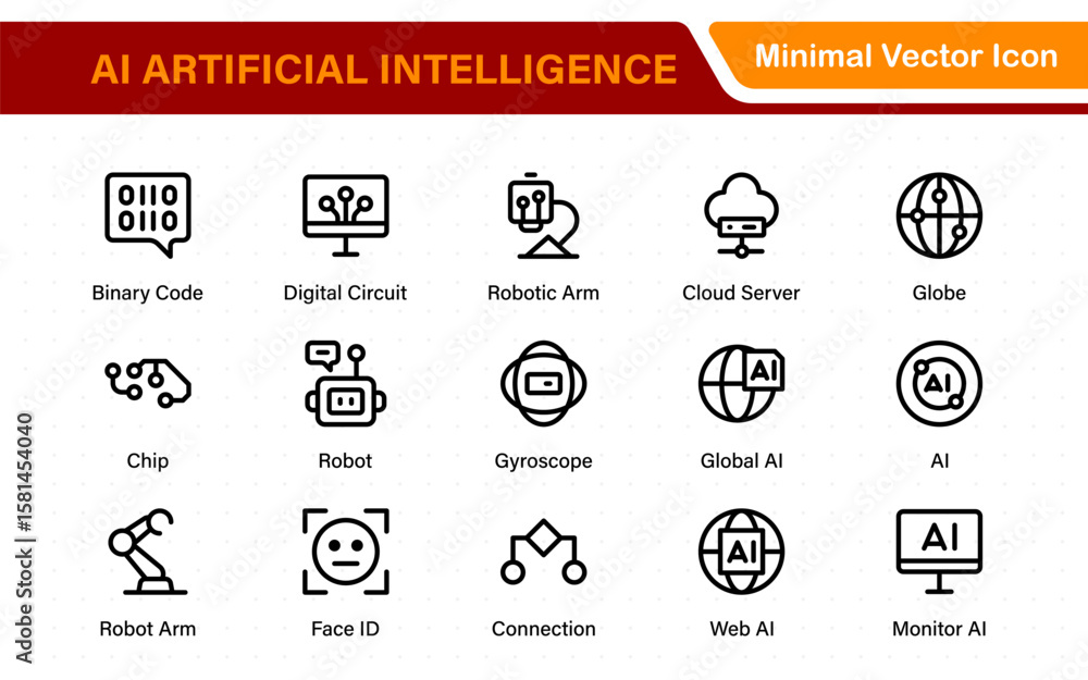 Poster set of ai artificial intelligence icon set vector collection. ai essentials line icon collection, ar