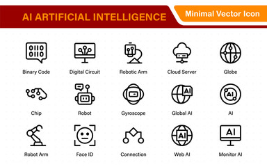 Set of Ai artificial intelligence icon set vector collection. AI Essentials line Icon collection, artificial intelligence icon set in line style, machine learning, smart robotic Free Vector