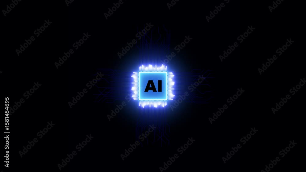 Poster ai circuit integration and data. digital ai logo with futuristic technology.ai agent- businessman wo