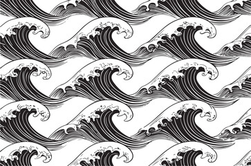 Fototapeta premium Seamless black and white pattern of japanese wave design for decorative purposes