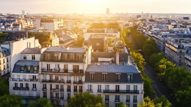 Paris Cityscape Aerial View At Sunrise