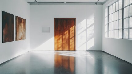 Modern wooden door in gallery space