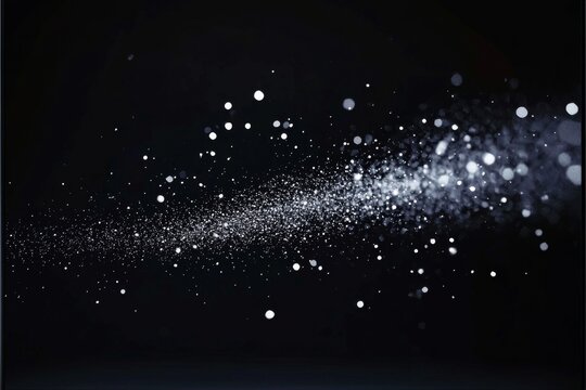 Silver dust gleams against a dark backdrop, creating a mesmerizing visual effect.