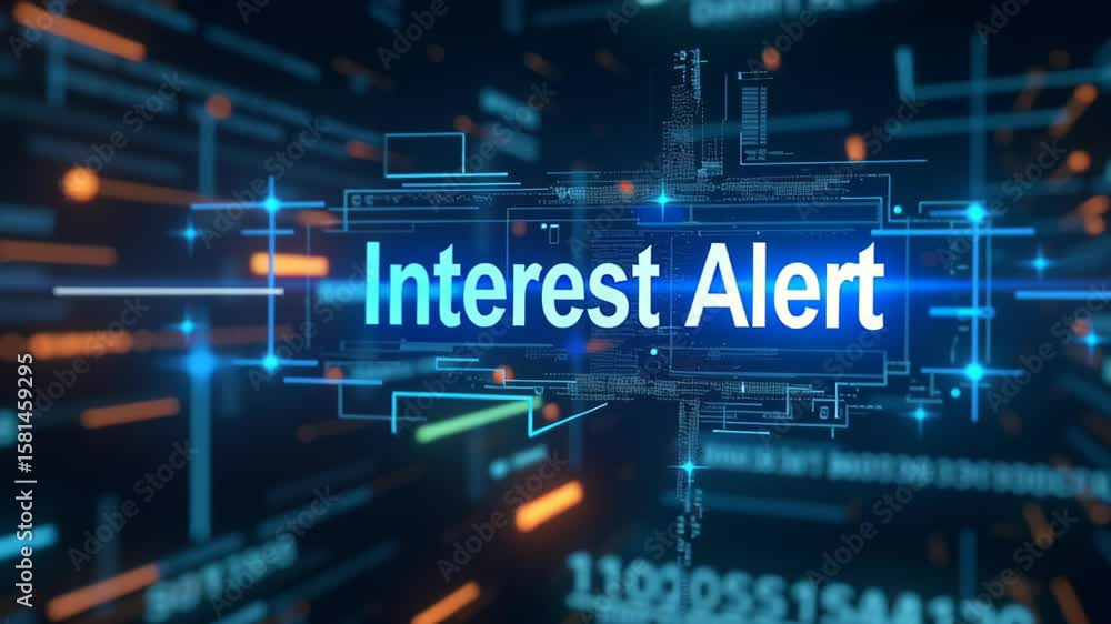 Poster home and interest rate concept ,interest alert glowing futuristic digital technology data interface 