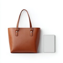 The brown leather tote bag with a credit card