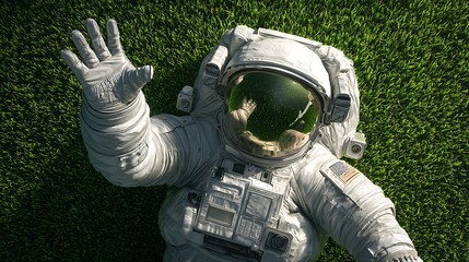 Astronaut Waving on Grass