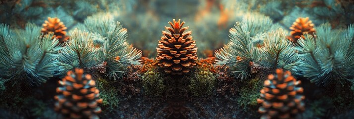 Detailed close-up of pine cones and branches