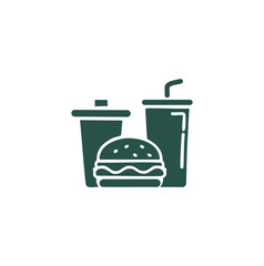 Dark green hamburger and drinks icon beverage fast food