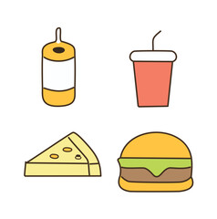 Fast food icons burger pizza drink cheese vector