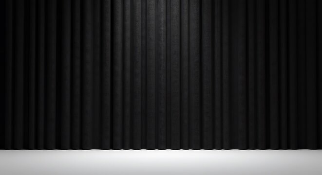 Empty room, black stage curtain on white background