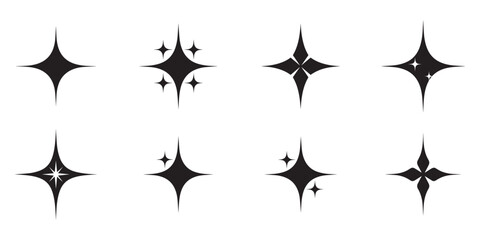 Set of sparkle star icons with simple star burst symbol vector illustration on white background