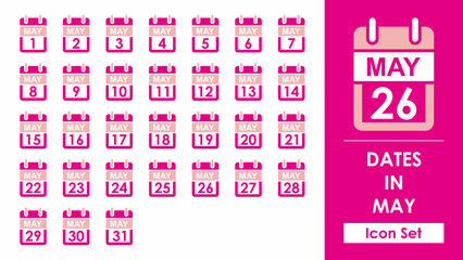 set of vector icons of all dates in may