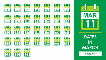 set of vector icons of all dates in march