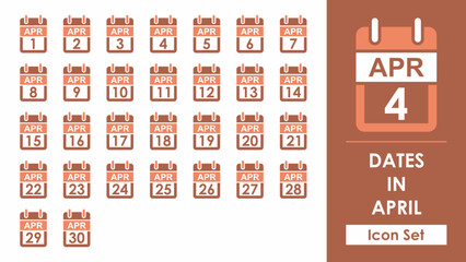 set of vector icons of all dates in april