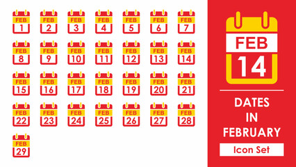 set of vector icons of all dates in february