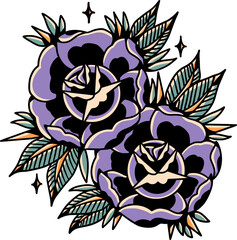 Floral Tattoo Delight: An eye-catching display of two elegant roses, exquisitely inked in a timeless, vintage tattoo design, perfect for adding a touch of classic artistry.