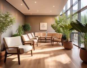 Cozy waiting room with natural light and plants