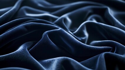Obraz premium Close-up view of luxurious, flowing, deep blue velvet fabric with soft folds and shadows.