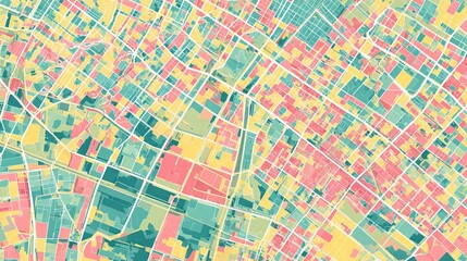 Fototapeta premium Abstract aerial view of a city with colorful building plots and white roads