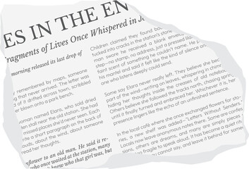 Obraz premium Ripped white newspaper. Torn pieces of magazine realistic texture for journal, collage, banner, poster, 90s design 