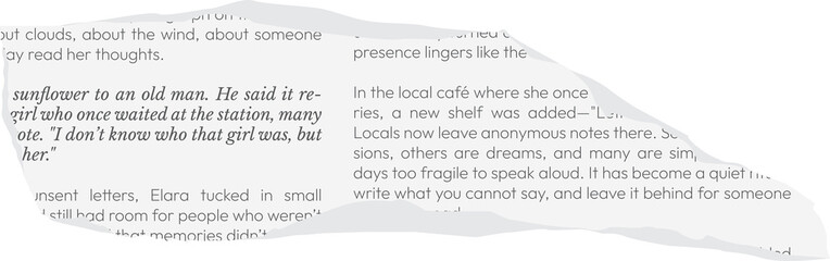 Ripped white newspaper. Torn pieces of magazine realistic texture for journal, collage, banner, poster, 90s design	