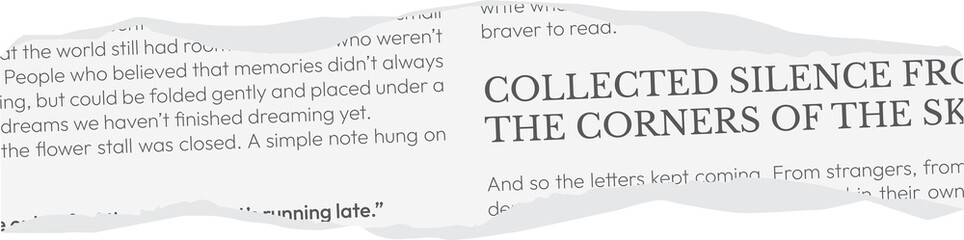 Ripped white newspaper. Torn pieces of magazine realistic texture for journal, collage, banner, poster, 90s design	