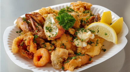 Mixed Fried Seafood Plate With Lemon