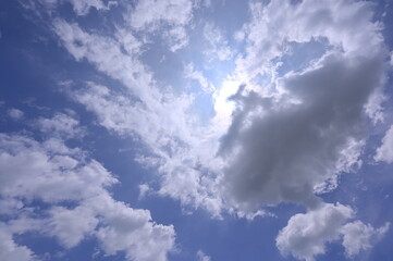 Blue sky with sunlight shining through