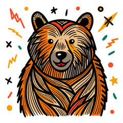 Playful bear graphic with folk art style, perfect for children's designs, logo elements, or creative branding.