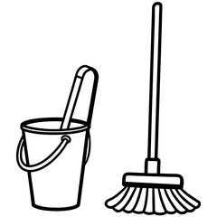 Household Mop with Bucket Vector