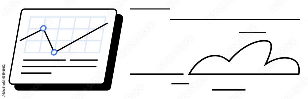 Poster data chart with trendline and nodes beside a streamlined cloud symbolizing efficiency, speed, and te