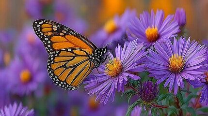 Obraz premium Monarch Butterfly on Purple Flower