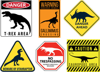 Dinosaur Warning sign Stickers Pack, vector
