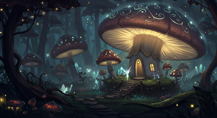 Enchanted Mushroom House in a Fairy Forest