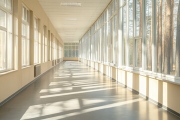 Sunlit hallway with tall windows