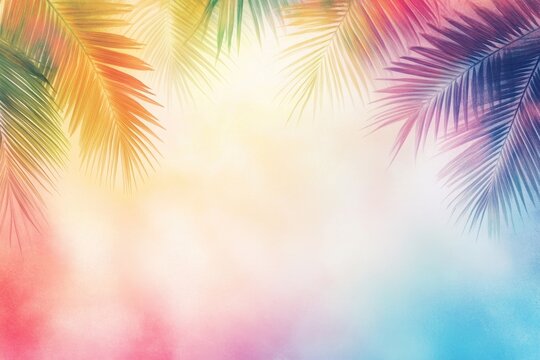 Colorful palm leaves frame a soft, pastel background (1)
