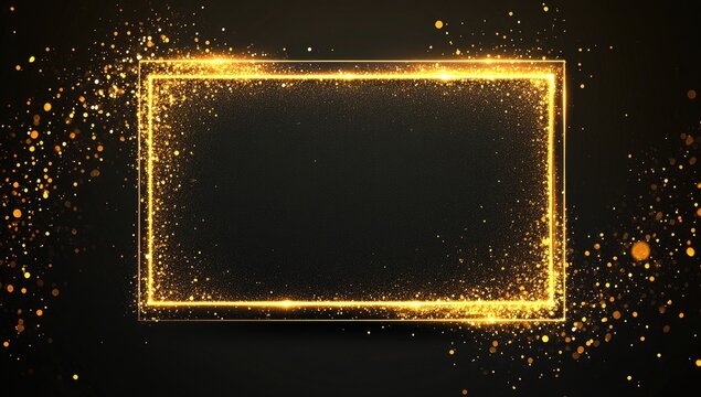 Gold glowing frame on dark background with glittery effect - Powered by Adobe