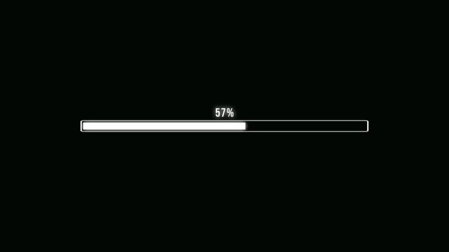 Loading progress bar animation on black background. 100% progress loading bar done. Hud infographic element loading progressing 100%. Pixel Preloader, percentage square rectangle 4K Video animation.