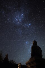 Obraz premium Night Sky Stars Statue