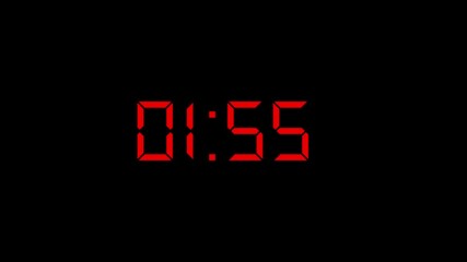 2 Minute countdown animation on black background. 2 minute timer on stopwatch