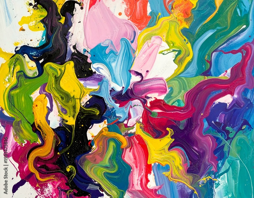 Poster vibrant abstract acrylic paint swirls, a dynamic blend of colorful textures and fluid patterns. idea