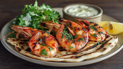 Grilled Shrimp With Flatbread And Tzatziki