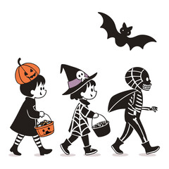 Fototapeta premium Vibrant halloween illustration with spooky elements isolated on white background