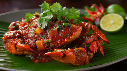 Chili Crab Dish On Banana Leaf