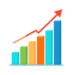 Colorful Bar Graph with Upward Arrow on transparent background